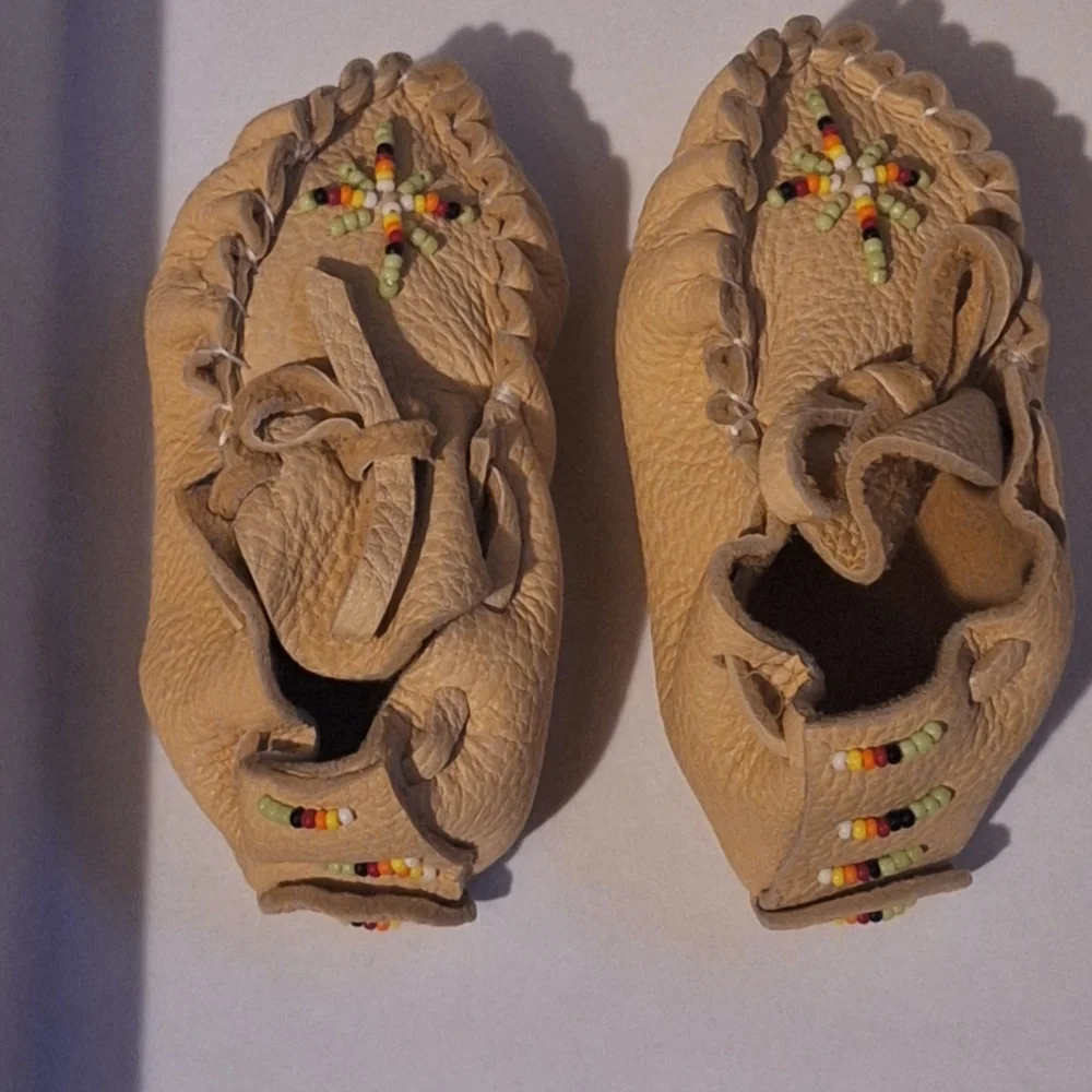 Tan Beaded Kids Moccasins